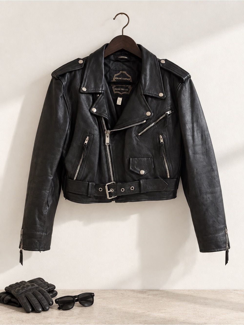 Vintage Leather Fan Empire Mfg Co Cropped Leather Moto Jacket Size Large